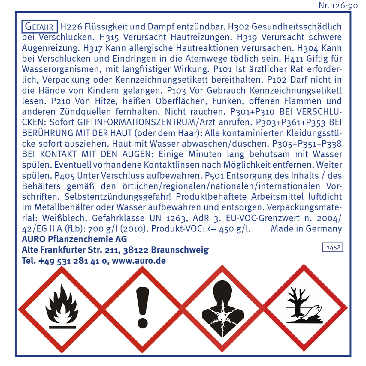 Gefahrengutkennzeichnung, Nr. 126-90